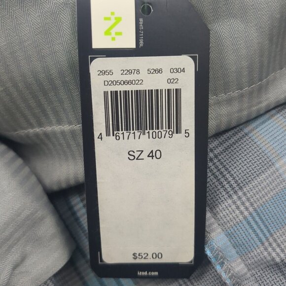 IZOD PerformX Golf Shorts Mens 40 Gray Blue Plaid UPF-50 Outdoor Travel Golf NWT - Picture 13 of 16